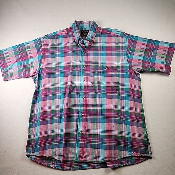 VTG Gant Salty Dog Plaid Half Sleeve Button Down Shirt Mens Large Spring Preppy - Picture 1 of 12